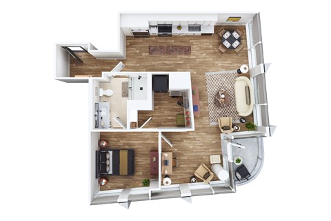 Floor plan for 1 bed, 1 bath, 812 sqft